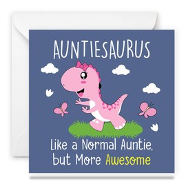 Papa Prints® Auntie Birthday Card Awesome Auntiesaurus Aunty Birthday Cards for Women (145 x 150 mm) Aunty Mothers Day Card from Kids with white envelope Auntie Gifts from Nephew or Niece