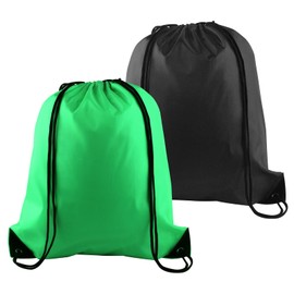 PLULON 2Pcs Drawstring Bags Bulk Drawstring Backpack Green Black String Backpack Cinch Sack Sport Gym Backpack Bags for Yoga Traveling Outdoor Sports