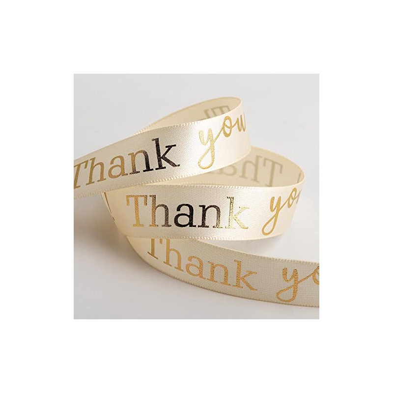 Italian Options Thank You Ribbon Cream/Gold Satin (16mm x 10M)