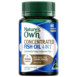 Nature's Own 4 in 1 Concentrated Fish Oil Capsules 60 - Naturally Derived Omega 3 - Supports Mental Function - Maintains healthy Nervous System Function, Heart, & Eye Health - Odourless Formula