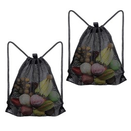 Happykau Mesh Bag, Drawstring Bag, Set of 2, Mesh Napsack, Lightweight, Gym Sack, Mesh Back Bag, Shoe Storage, For Travel, Exercise, Swimming, Hot Spring Bag, Quick Drying, Pool Bag, Multi-functional