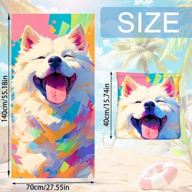 CWENDANER Microfibre Beach Towel, Bath Towel, Backpack, Beach Towel, Bath Towel, 140 x 70 cm, Absorbent and Quick Drying, Sand-Free, for Beach, Travel, Swimming (Smiley Dog)