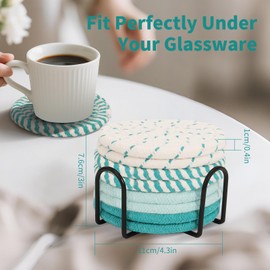 Coasters Set of 8,Fabric Coasters for Drinks,Absorbent Woven Coaster with Holder,Cute Blue Cloth Coaster for Coffee Table,Boho Decor for Living Room,Birthday Gifts for Women