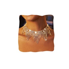 JAKAWIN Diamond Choker Necklace Gold Sparkly Rhinestone Porm Jewelry for Women