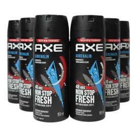 AXE ADRENALIN for Men 5.07 fl oz Deodorant Body Spray ALL DAY FRESH 150ML 6 PACK