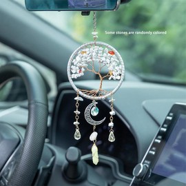 Tree Of Life Dream Catcher Car Hanging Decoration, Rear View Mirror Hanging Ornament, Car Interior Pendant, Car Decoration Accessories - Color: Silver, Specification: 1pc