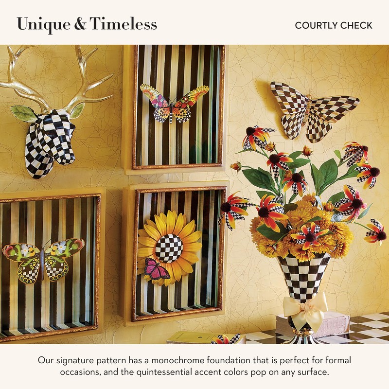MACKENZIE-CHILDS Butterfly, Hanging Butterfly Wall Decor, Black-and-White Courtly Check