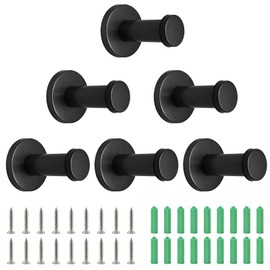 Litoexpe 6 Pack 2 Inch Bathroom Towel Hooks, Heavy Duty Wall Mounted Robe Hook Clothes Hanger for Bathroom Bedroom Kitchen, Black