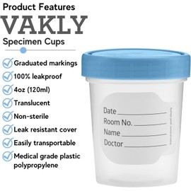 Specimen Cups with Leak Proof Screw on Lids - 4oz Clear Non-Sterile Urine Sample Jars - Containers for Safe Pee, Stool, Semen Sample Collection for Testing (10)