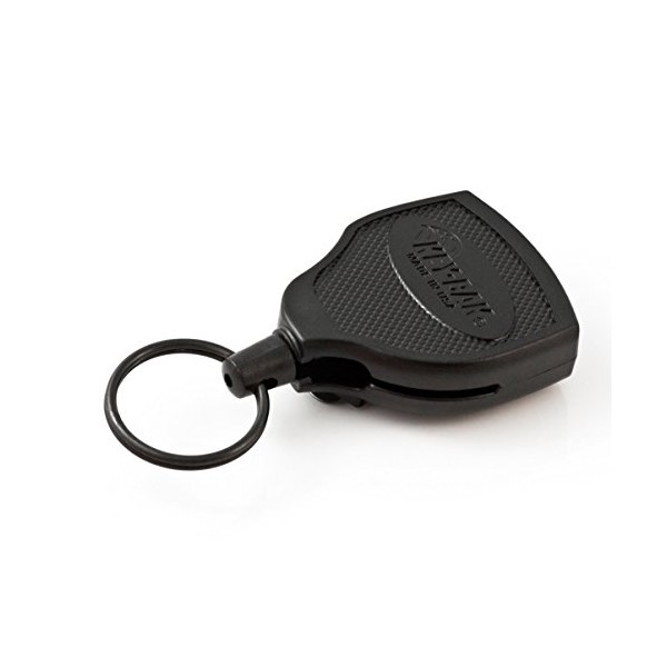 KEY-BAK SUPER48 HD 8oz. Locking Retractable Keychain, 48" Stainless Steel Cable, Black Polycarbonate Case, Steel Belt Clip, Oversized Split Ring