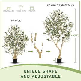 LYERSE Olive Tree 6ft - Olive Trees Artificial Indoor with Large Olive Branches and Lifelike Fruits - Faux Olive Tree for Modern Home Office House Living Room Decor