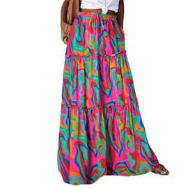 Timuspo Maxi Skirt Women's Long Elegant Boho Skirt Casual Midi Skirt A-line Plain Summer Skirt Skirts with Pockets Elastic High Waist Beach Skirt Casual Skirt, Colourful