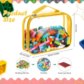 Sanwuta 3 Packs Toy Storage Bags with Zipper, Clear PVC Organizing Bags, Waterproof Toy Bags for Board Games, Building Blocks, Toys and Kids Books (Red, Yellow, Orange,12.6 x 9 x 2.36 Inch)