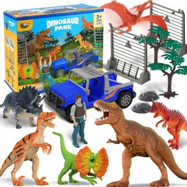 Zippytots Dinosaur Toys for Kids 3-5 Dino Park World Play Set, 6 Dinosaur Figures with Toy Car, Trees and Accessories, Dino Toy for Kids Boys Girls 5-7 Birthday Party Favor Gift