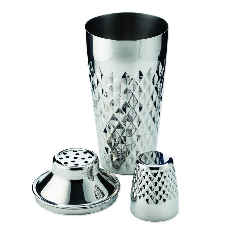 Viski Diamond Cocktail Shaker Set, 25 oz Faceted Stainless Steel