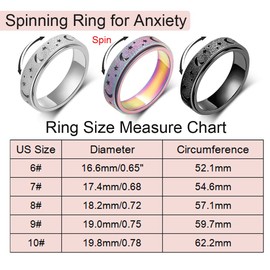 AmorArtSky Anxiety Ring for Women Men, Titanium Stainless Steel Spinner Ring, 5 Colors, 6MM, Size 6-10, 3 Styles Fidget Ring-Moon Star, Sandblasted Finished, Hollow Outer
