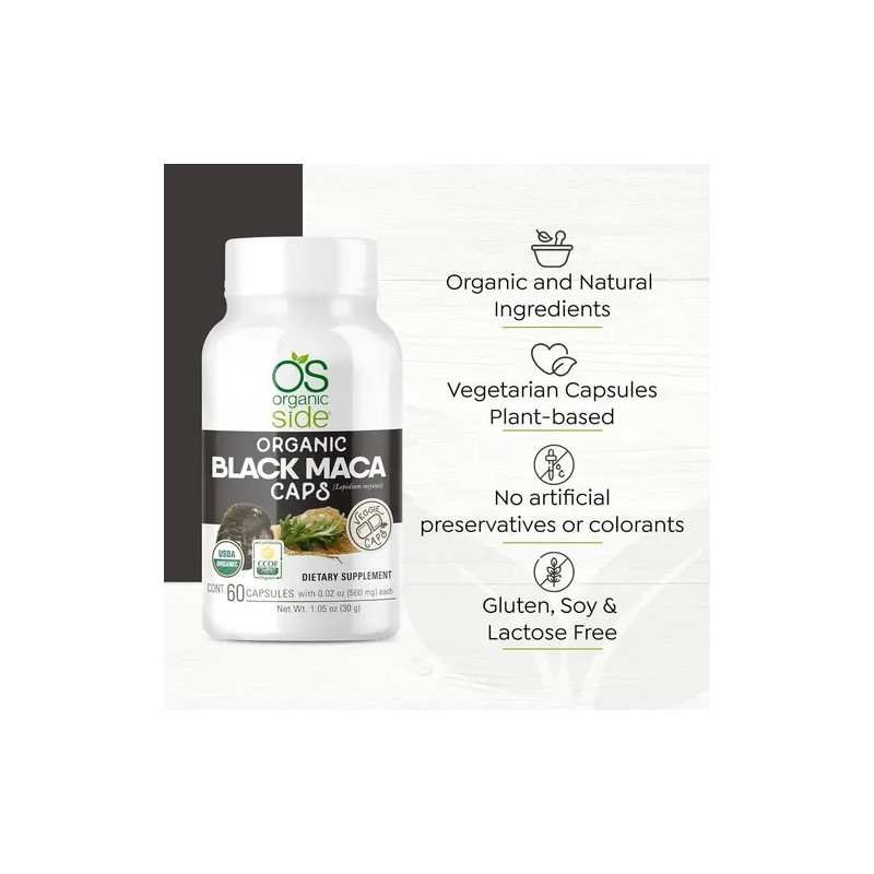 Maca Negra Orgánica 60 Cápsulas Raíz De Perú Organic-side Sabor