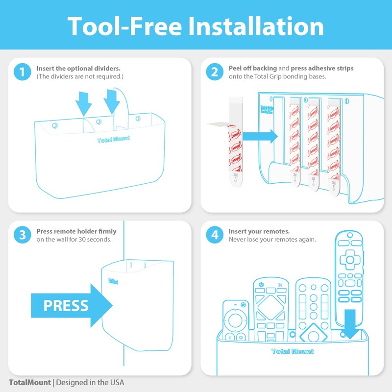 TotalMount Hole-Free Remote Holder – Eliminates Need to Drill Holes