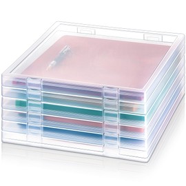 Kosiz 6 Pcs 12 x 12 Inch Paper Storage Case Plastic Scrapbook Storage Box Portable Transparent Organizer Containers Clear Slim Project Case for Documents Photo File Magazines Office School Supplies