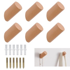YWKJDDM Wooden Coat Hooks, 6 Pcs Wall Hooks for Hanging, Decorative Wall Mounted Coat Rack Wooden Coat Hooks Wall Mounted for Hanging Clothes Hat Towel (3x6cm)