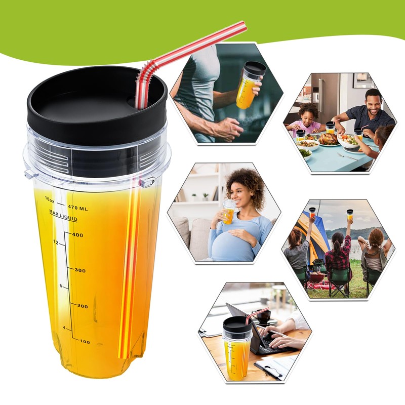 Blender Cups Replacement for Nutri Ninja Blender 16oz Cups with