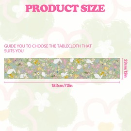 Spring Floral Table Runner Decoration, Flower Rabbit Duck Grass Leaves Tabletop Runner Holiday Decor Flower Dining Table Decor , Spring Floral Table Runner for Home Party Dining Room Restaurant