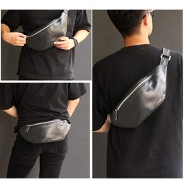 Deep Zone Body Bag, Genuine Leather, Cowhide Leather, For Men, Small, Simple, Lightweight, Bag, Black