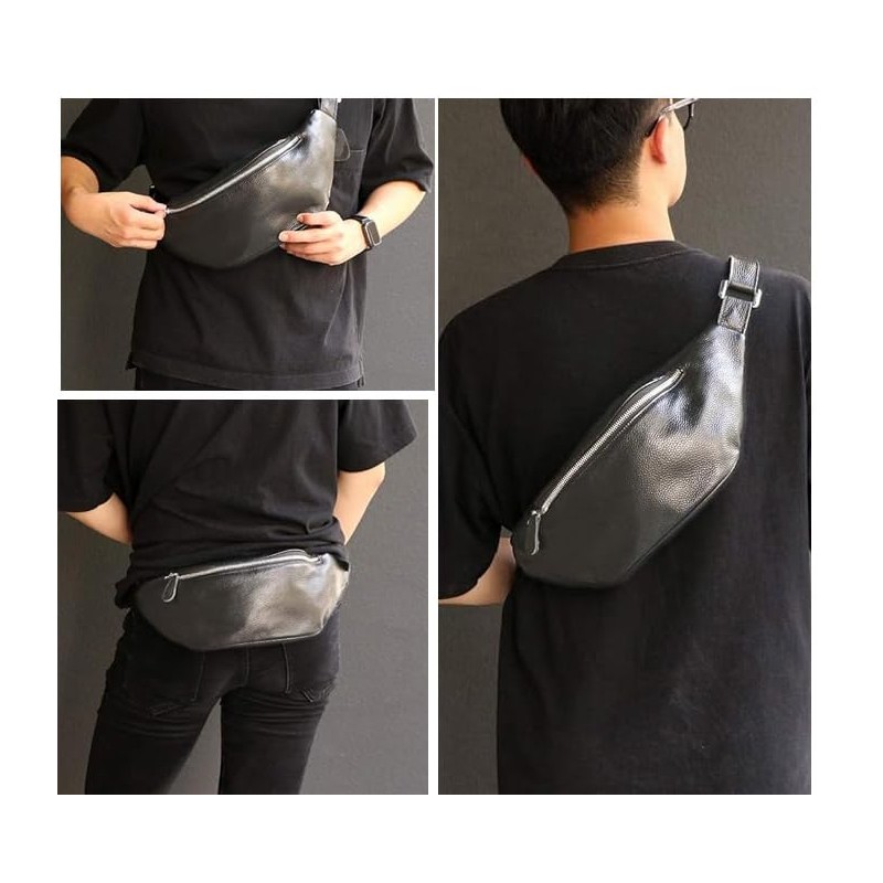Deep Zone Body Bag, Genuine Leather, Cowhide Leather, For Men,