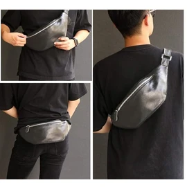 Deep Zone Body Bag, Genuine Leather, Cowhide Leather, For Men, Small, Simple, Lightweight, Bag, Black
