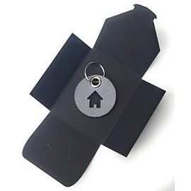 Felt Key Fob - Circle/Disc/with House - Light Grey - Special Gift, Dove grey
