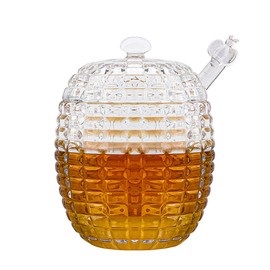 binsakao Honey Jar with Dipper, Glass Dispenser Honey Pot Containers, Honey Dipper Stick and Jar Set, Handmade Beehive Honey Jar with Dipper (8 oz)
