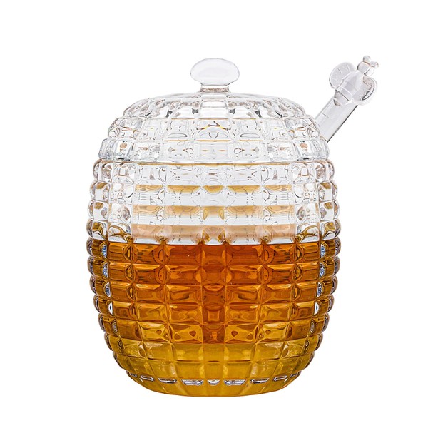 binsakao Honey Jar with Dipper, Glass Dispenser Honey Pot Containers,