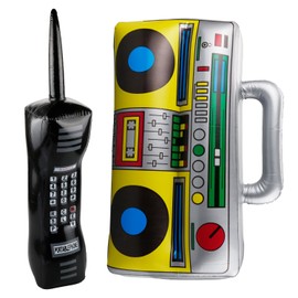 Bojueshaw 2Pcs Fun 80s Party Set,Inflatable Boom Boxes & Big Retro Phone,Inflatable Party Decorations Favors,Novelty Fancy Dress Prop