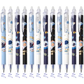 BAYTORY 12Pcs Retractable Erasable Gel Pens, 0.5 mm Fine Point Smooth Writing Eraser Pen, Quick Drying Blue Ink for Office School Note Taking Journaling Supplies (Blue Astronaut Barrel)