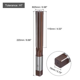sourcing map Hand Reamer 25mm H7 Metric Reamer Drill Bit for Metal Wood Hole Reaming, Straight Flutes 9SiCr Alloy Steel Cutting Tool