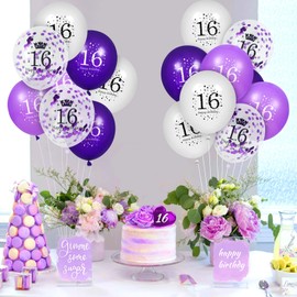 16th Purple Birthday Balloons Decorations, 16 PCS Purple White Happy 16th Birthday Confetti Latex Balloons for Girls Boys Happy Birthday Party Wedding Anniversary Indoor Outdoor Party Supplies,12 Inch