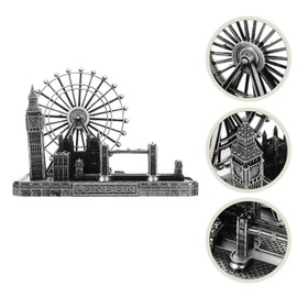 Warmhm Home Décor Retro City Bronze London Eye Big Ben Tower Bridge UK Model Metal Big Ben Clock Statue Figurine for Desktop Living Room Party Decoration Silver Metal Decor