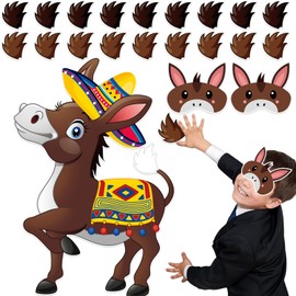 QOUBAI Pin The Tail on The Donkey Party Game Activities 23.6 x 15.7 Inch Mexican Donkey Shape Poster with 24pcs Tails Birthday Party Supplies for Carnival Fiesta De Mayo Wall Home Decorations Favor