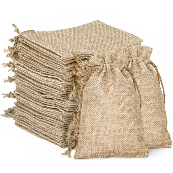 G2PLUS Jute Bags Pack of 20 Jute Bags 10 x 15 cm Linen Bags Hessian Gift Bag with Drawstring for Lavender Flowers, Jewellery, Gifts