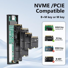 GINTOOYUN USB3.1 Gen2 to M.2 NVME SSD Enclosure USB C/A to M-Key/(M+B) Key M.2 NVME Solid State Drive External Enclosure for 2230/2242/2260/2280 SSDs