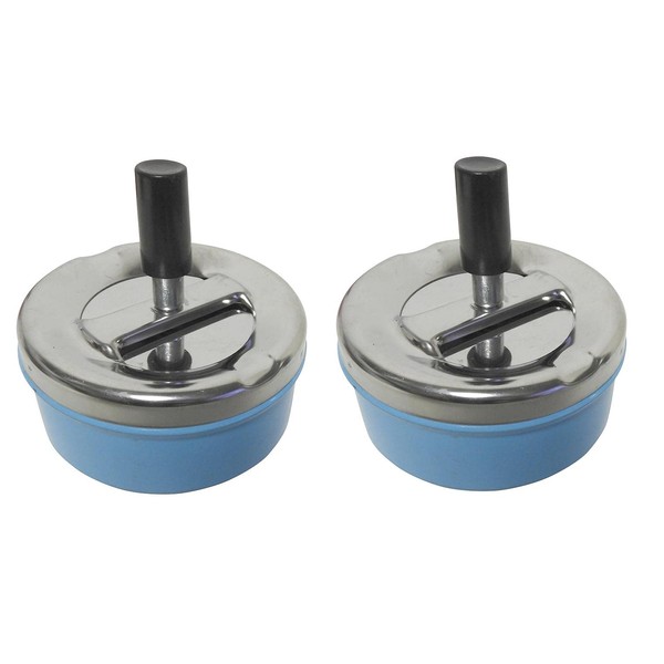 2 Pack Round Push Down Ashtray with Spinning Tray Retro Style (Blue)