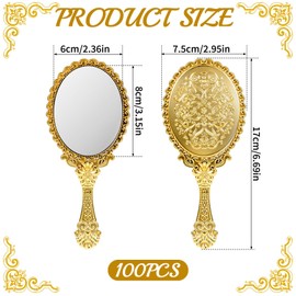 100 Pack Vintage Handheld Mirrors for Makeup, Gold Embossed Floral Portable Princess Mirror, Antique Make Up Mirrors Bulk Set for Women Girls Party Favors Salon Travel Decoration