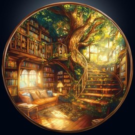 Rompecabezas Redondos para Adultos 1000 Piezas, Rompecabezas Difíciles y Desafiantes para Adultos, Encantadores Rompecabezas de Librería 1000 Piezas para Personas Mayores, Rompecabezas Visual