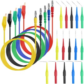 Sumnacon 20 kits de prueba de sonda trasera – Cable de prueba de enchufe banana de 4 mm a clip de cocodrilo con 3 ángulos, 15 pines de sonda trasera para vehículos, automóviles, circuitos de coche, pruebas de diagnóstico eléctrico