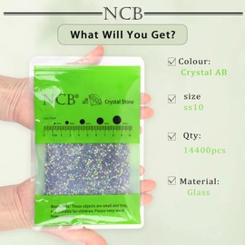 NCB 14400pcs Hotfix Crystal Rhinestones for Clothes Crafts, Hot Fix Bulk Flatback Crystals, Iron on Hotfix for DIY Decoration 100 Gross (Crystal AB, ss10/14400pcs)