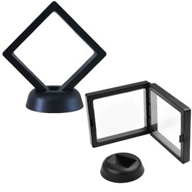 WICHBEEN Coin Display Frame, Set of 2 3D Floating Frame Display Holder Box with Stand Diamond Square for Medallion Challenge Coin Chip Jewelry Decorative (Black)
