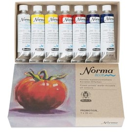 Schmincke - NORMA® Blue, 71 751097, Daily Painting Set, Cardboard Set, 7 x 35 ml, Highly Pigmented, Lightfast, Finest Water-soluble Artist Oil Paints, Vegan, Low Odour