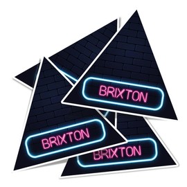 Vinyl Triangle Stickers (Set of 4) 10cm - Neon Sign Design Brixton Name for Laptops, Tablets, Luggage, Scrap Booking, Fridges #351709