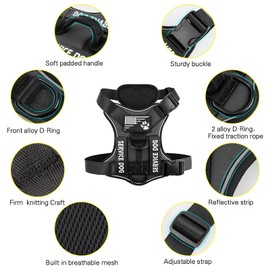 Demigreat Service Dog Harness, Reflective Dog Vest Harness with 5 PCS Patches, Adjustable Soft Oxford Pet Harness, Inner Layer Mesh, Easy to Control for Dogs