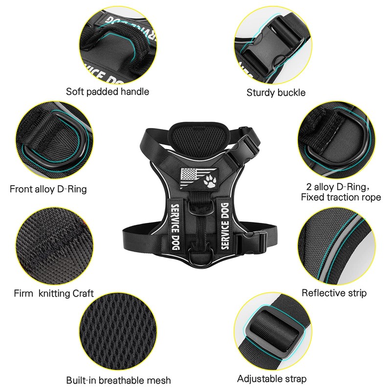 Demigreat Service Dog Harness, Reflective Dog Vest Harness with 5